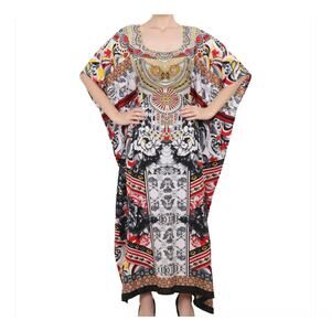 Miss Lavish Colorful Bold Print African Inspired Kaftan Beach Cover Up Sz 20-24